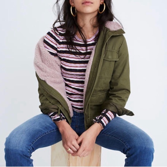 Madewell Jackets & Blazers - Madewell Sherpa trimmed surplus jacket women's size S small army green lilac new